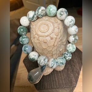 Moss Agate 12mm with Moss Agate Charm